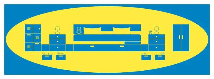 Le logo Ikéa se dessine avec des meubles